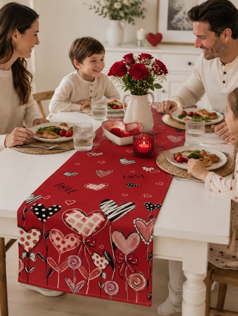🍎 NEW Love Hearts Table Runner Linen Poly Washable Michael's Long 13x108'